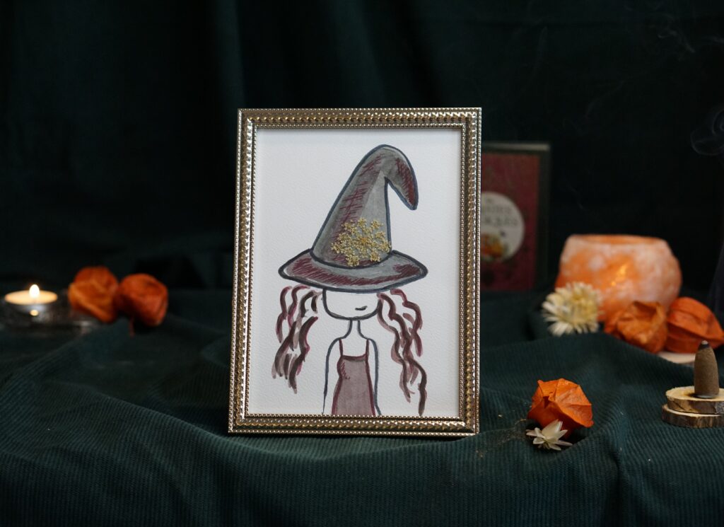 Tableau herbier fleurs séchées univers fantastique sorcière décoration intérieure fait main